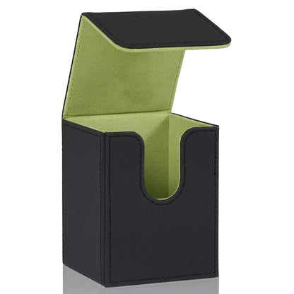 Card Deck Box,Card Storage Box holds 100+ Single Sleeved Cards, PU Leather Magnetic Closure for Magic cards TCG cards - Black