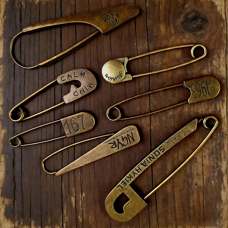 Vintage-Style Letter Safety Pins - Durable Copper, Decorative Shawl Pins for Clothing and Crafts