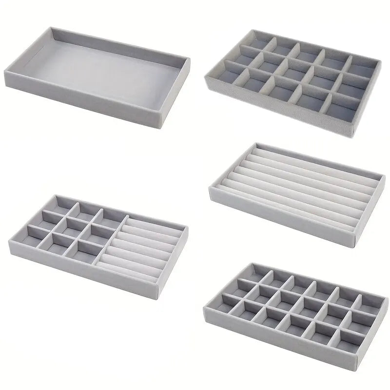 Velvet Jewelry Display Tray Exquisite Jewellery Holder Portable Ring Earrings Necklace Organizer Storage Box Organizator Tray