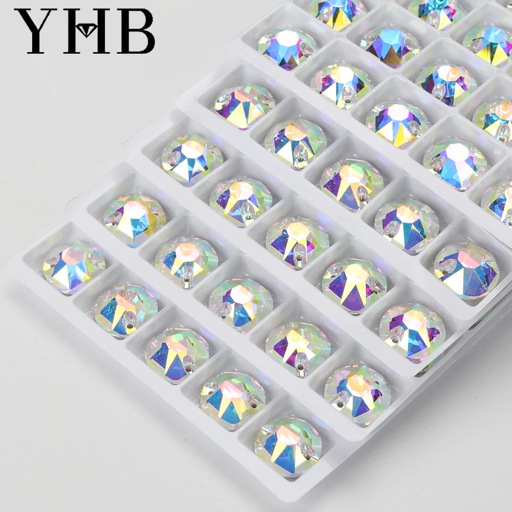 YHB XIRIUS Glass Crystal AB Moonlight Sewing Stones Flatback Sew on Rhinestones For Garment Clothes Bags