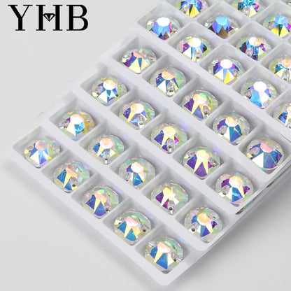 YHB XIRIUS Glass Crystal AB Moonlight Sewing Stones Flatback Sew on Rhinestones For Garment Clothes Bags