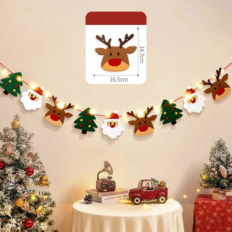Merry Christmas Handmade DIY Pull Flag Christmas Party Wall Luminous Banner Home Christmas Decorations Room Background Decor 