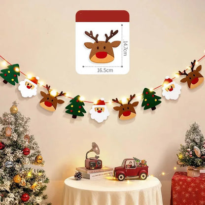 Merry Christmas Handmade DIY Pull Flag Christmas Party Wall Luminous Banner Home Christmas Decorations Room Background Decor 