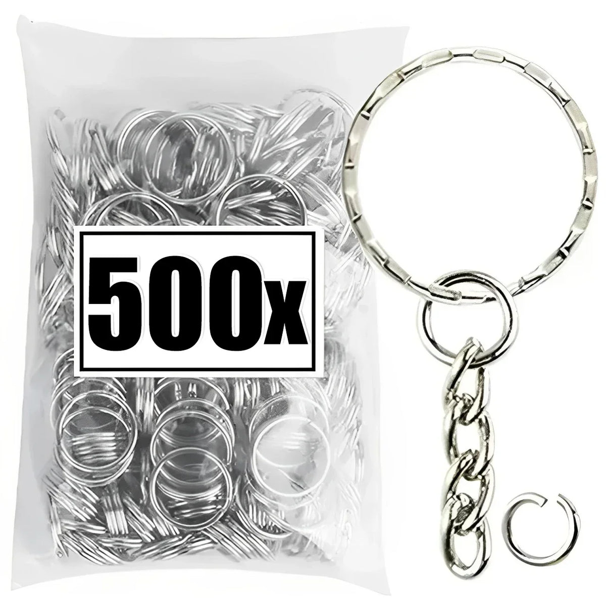 50/500pcs Silver Plated Metal Blank Keyring Keychain Split Key Rings with Chain Climbing Buckles Carabiner Keychain Accessori