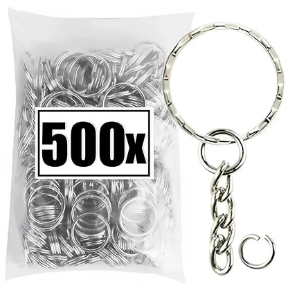50/500pcs Silver Plated Metal Blank Keyring Keychain Split Key Rings with Chain Climbing Buckles Carabiner Keychain Accessori