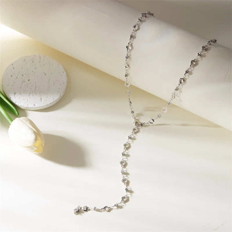 Sexy Long Crystal Lariat Necklace for Women Romantic Gold Color Boho Heart Strip Drop Chain Body Accessories Jewelry Party Gi