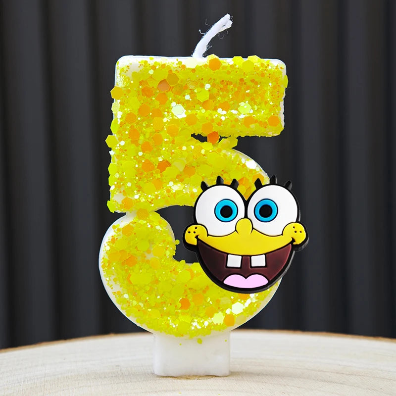 Cute SpongeBob Candle Anime Number 0-9 Kids Birthday Cake Decoration Supplies Cute Cartoon Party Accessories Supplies - A 5