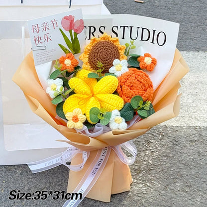 Graduation Bouquet Artificial Crochet Bouquets Hand-woven Flower Bouquet Gifts Teacher's Day Graduation Gift Flowers - S28