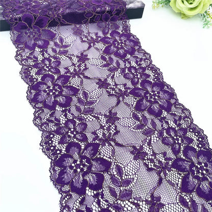 3y/lot Width 17.50cm Dark Purple Gold Elastic Stretch Lace For Skirt Hem Underwear Sewing Craft DIY Apparel Fabrics Material