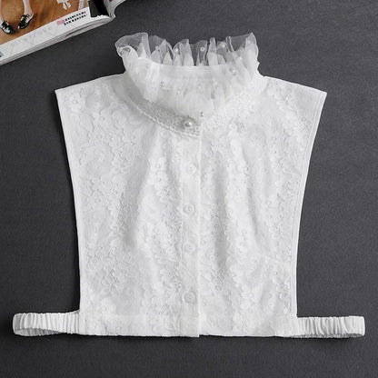 Fashion 2025 Front Tie White Fake Collar for Women Stand Detachable Collar Fake Girls Vintage Lace Ladies False Blouse Collar