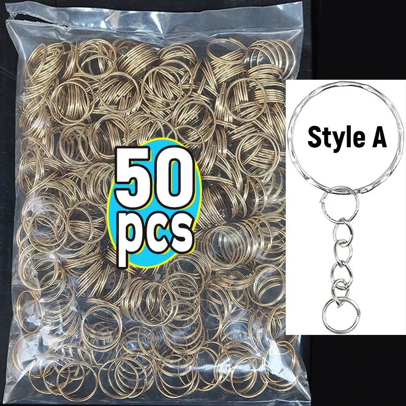 50/100pcs Stainless Steel Metal Blank Keyring Keychain Split Rings DIY Keyfob Keys Ring Lobster Clasp Key Pendant Chains Buck