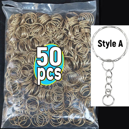 50/100pcs Stainless Steel Metal Blank Keyring Keychain Split Rings DIY Keyfob Keys Ring Lobster Clasp Key Pendant Chains Buck