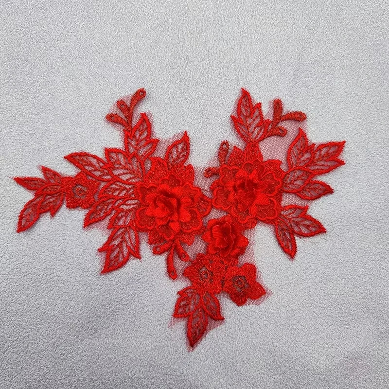 Lace Applique Sew on Patch Fabric 1Pair Embroidery Flower Exquisite Trim Patches Crafts Stickers Bag Gown Decoration Wholesal