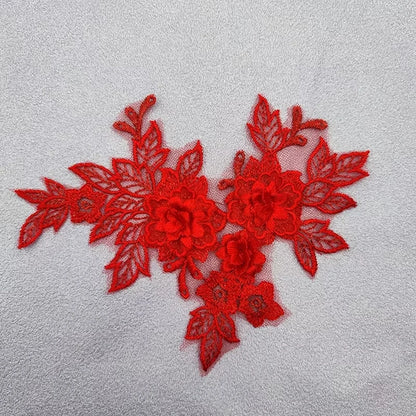 Lace Applique Sew on Patch Fabric 1Pair Embroidery Flower Exquisite Trim Patches Crafts Stickers Bag Gown Decoration Wholesal