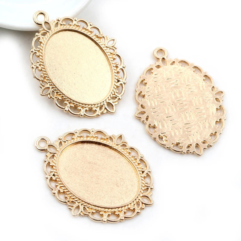 10pcs 18x25mm Inner Size 9 Colors Vintage Style Cameo Cabochon Base Setting Pendant necklace findings - KC Gold