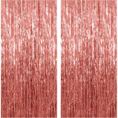2Packs 1x2m Red Black Foil Curtain Backdrop Black Red Tinsel Party Streamer Curtains Wedding Bridal Shower Birthday Decoratio