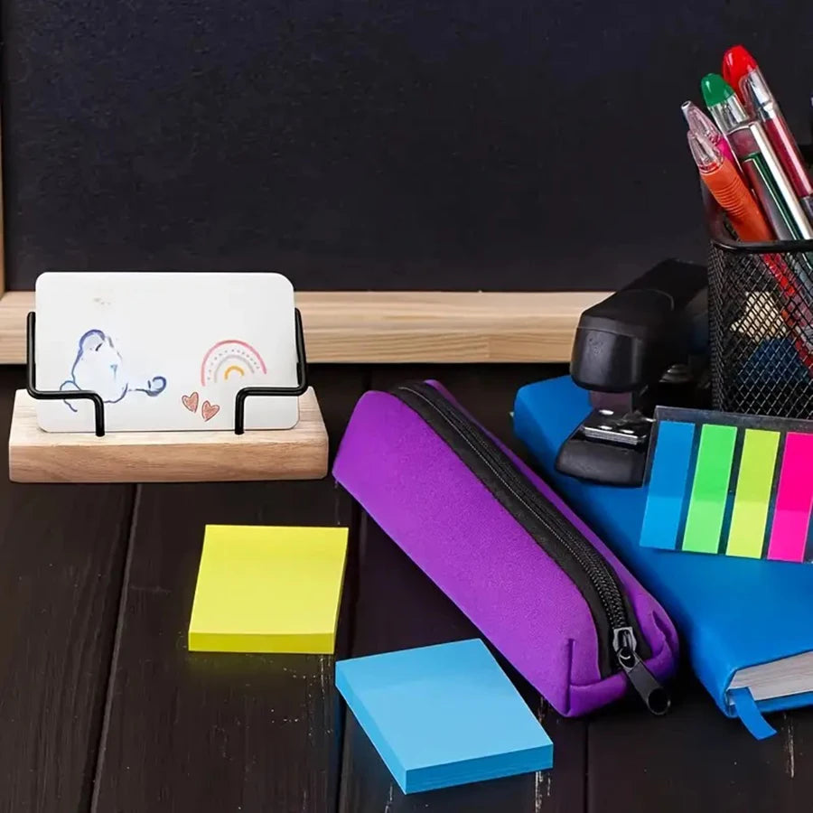 Premium Business Card Holder|Desk Organizer,Holds Multiple Cards, Desktop Accessory,Durable Construction,Recycled Wood&Metal
