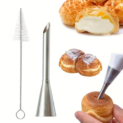 4Pcs Puff Pastry Piping Nozzle Set, Stainless Steel Decorating Tips for Cake Cupcake Cookie Cream Icing, Baking Tools for Bak