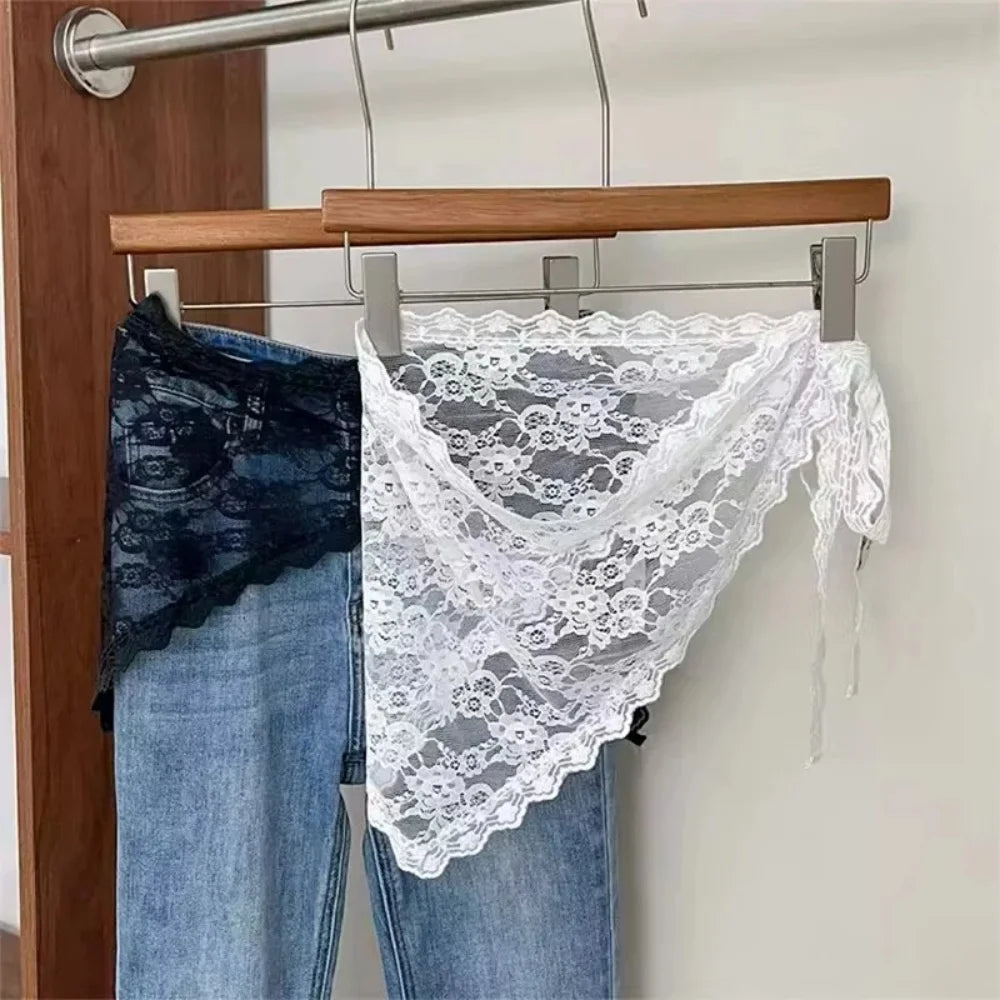 New Triangle Short Skirt Half Skirt Butt Curtain Skirt Lace Trim Small Apron Knitting Lace Stacked Ins Spring Headscarf