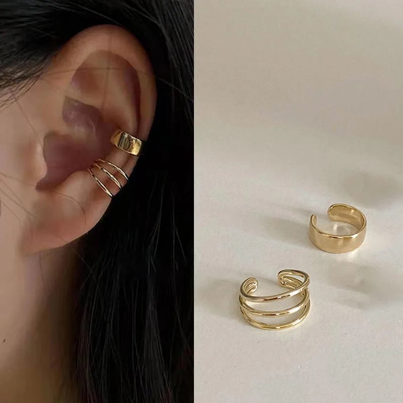 Silver Color Leaves Clip Earrings for Women Men Creative Simple C Ear Cuff Non-Piercing Ear Ear Clip Set Trend Jewelry Gift -