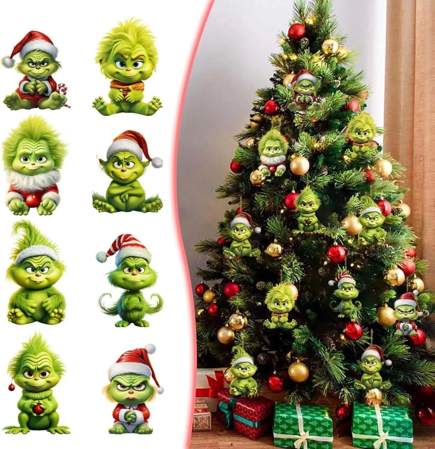 12pcs Whimsical Green Christmas Tree Ornaments - Acrylic Wooden Hanging Decorations For Holiday & Thanksgiving Home Decor - B