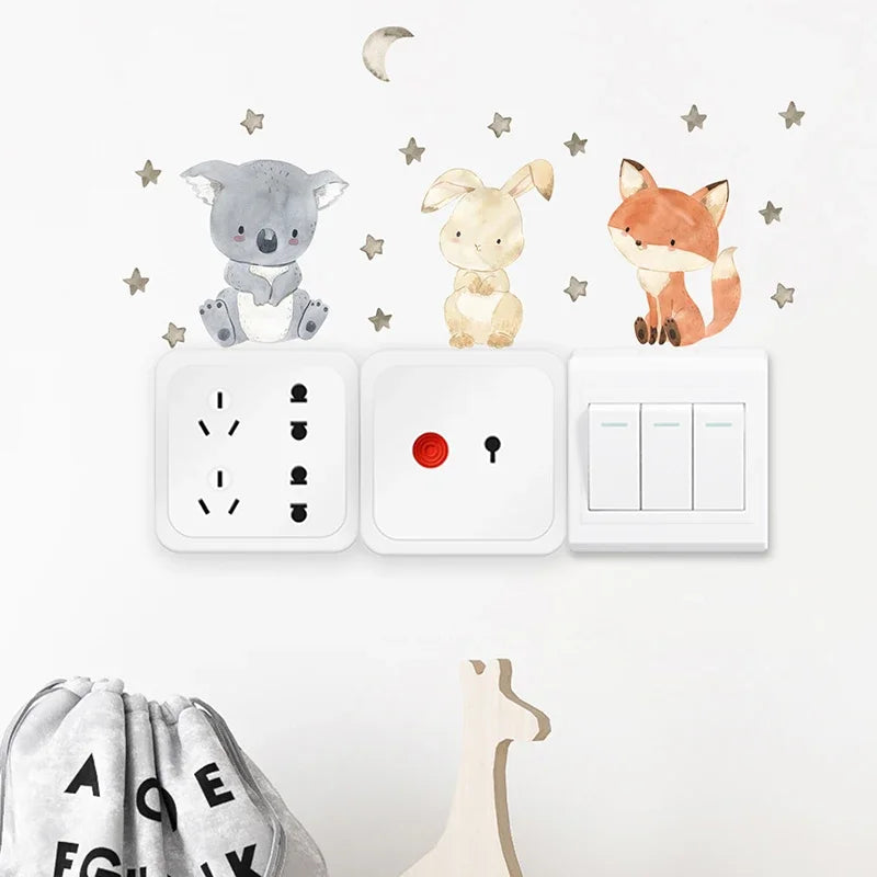 6pcs/set Cartoon Animals Wall Stickers for Children's Room Baby Room Decoration Switch Stickers Kids Room Nursery Wall Decals