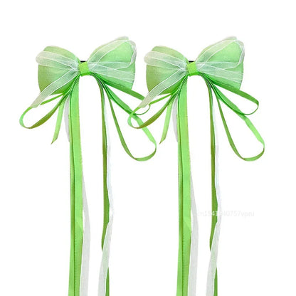 1 Pair Fashion Fairy Ribbon Bow Hairpins For Kids Long Ribbon Hair Clip Barrettes Headband Headdress Girls Hair Accessories
