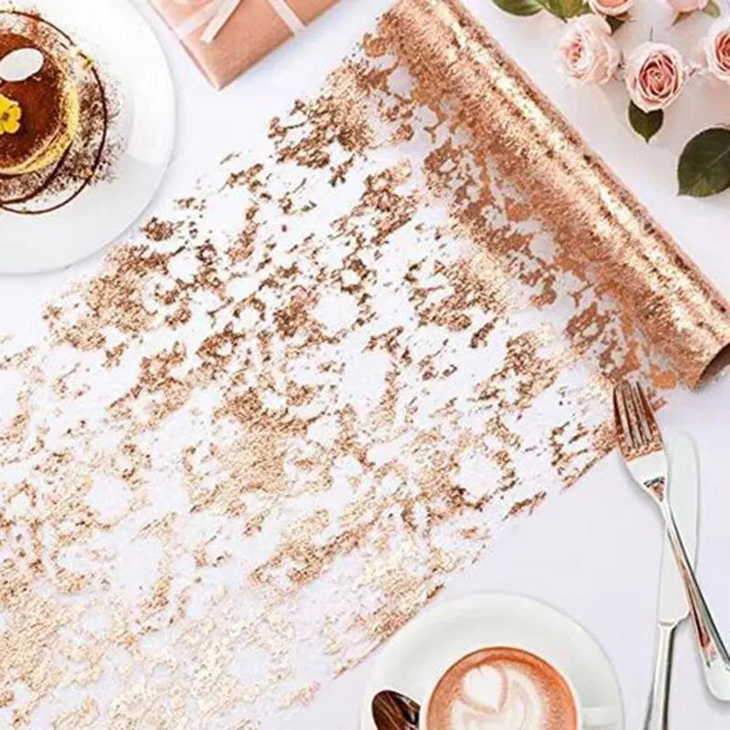 Sparkle Metallic Gold Thin Table Runners Gold/Silver Sequin Glitter Metallic Foil Thin Mesh Roll Wedding Valentine's Day Deco