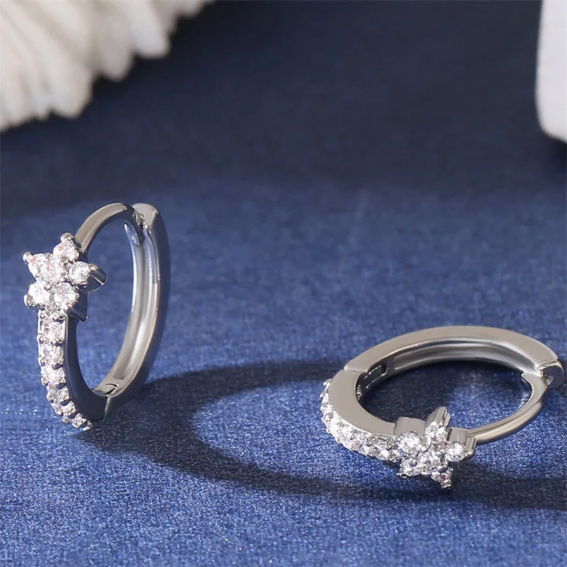 Fashion Stainless Steel Zircon Star Hoops Earrings For Women Vintage Crystal Zirconia Circle Earrings Punk Unisex Rock Jewelr