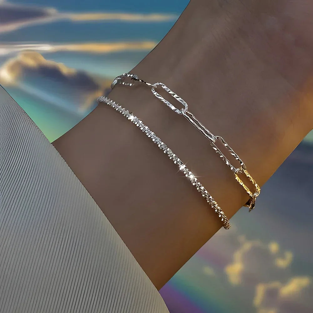6Pcs 925 Sterling Silver Rhinestone Bracelets for Women Girls Luxury Korean Sparkling Starry Sky Charm Bracelets Party Jewelr