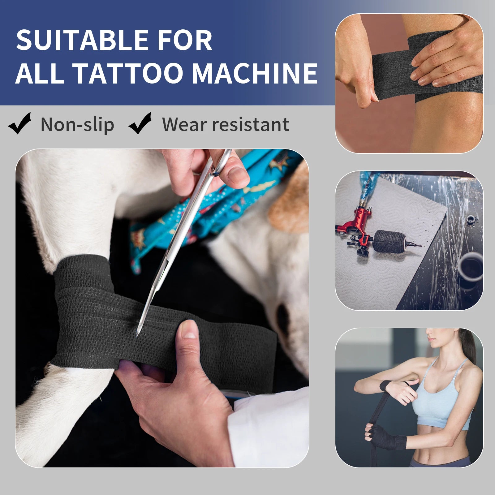 3/6/12/24/48 PCS Tattoo Grip Cover Wrap Disposable Black Bandage For Tattoo Grip Bandage Machine Tape Tube Accessories