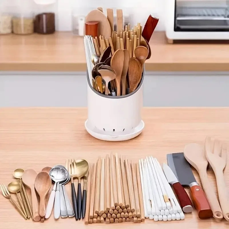 1 Pc Plastic Tableware Storage Rack Storage Chopsticks Knife Spoon Fork Drain Hole with Tray Household Drainage Rack