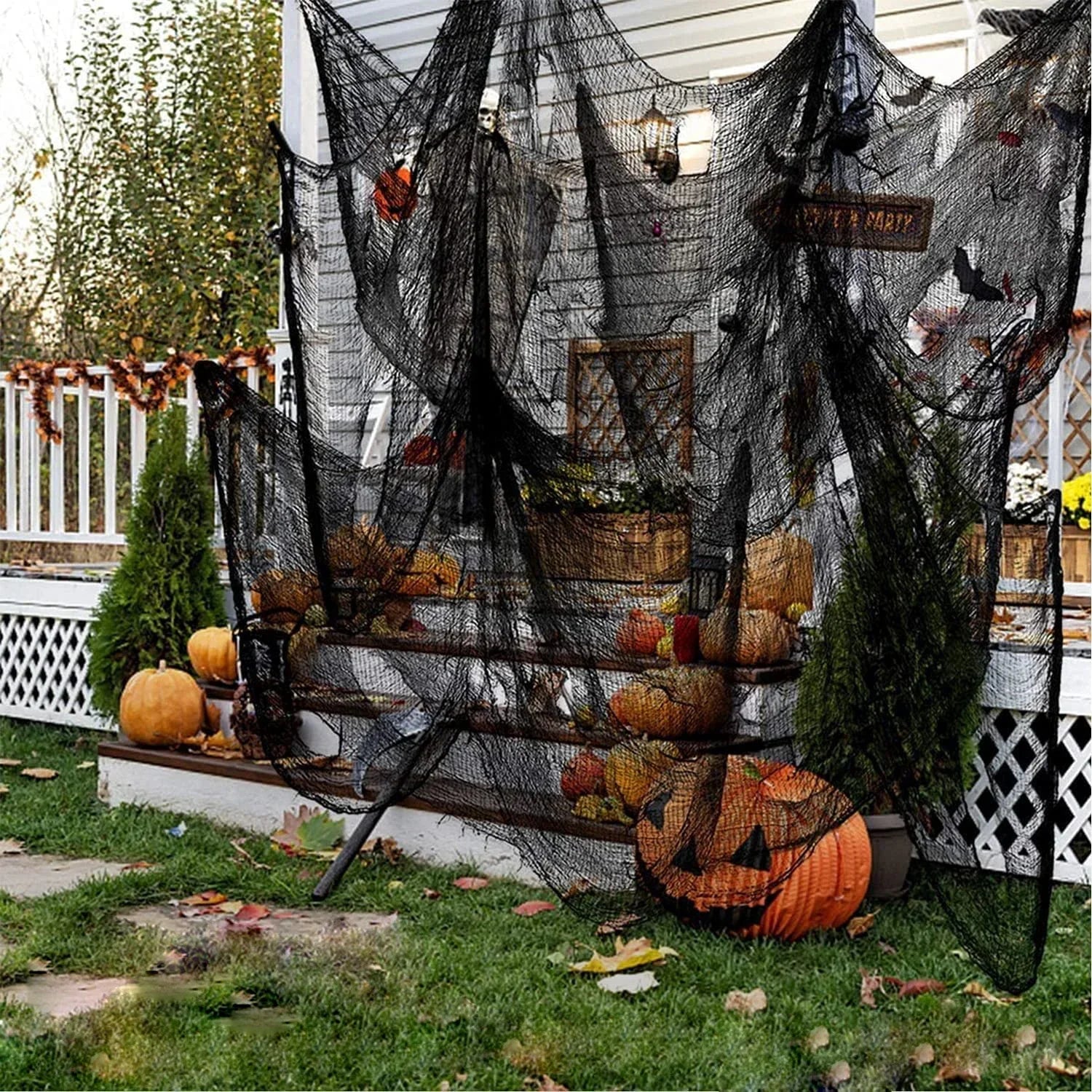 76x183cm Halloween Decorations Black Creepy Gauze Cloth Window Table Door Net Spooky Fancy Dress Party Haunted House Wall Dec