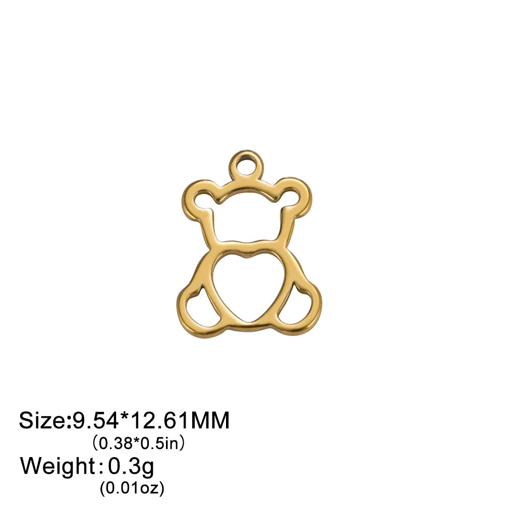 Teamer 5pcs/lot Stainless Steel Charms for Jewelry Making Bear Leaves Stars Pendant Mini Charm Bracelet DIY Accessories Hot S