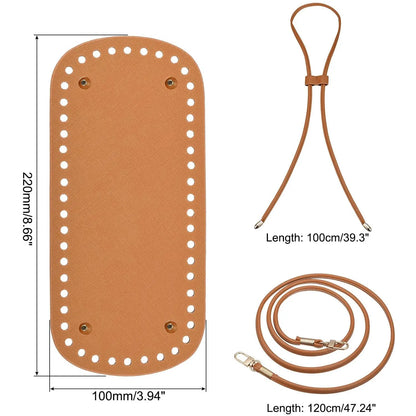 3Pcs DIY Purse Making Kit with Chain PU Leather Bucket Bag Base & Shoulder Strap Crochet Handbag Accessories ﻿