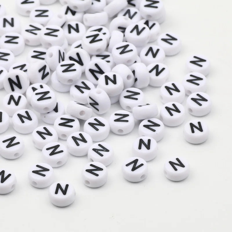 50/100pcs/lot 7x4mm White Round A-Z Alphabet Letter Acrylic Loose Spacer Beads for Jewelry Making Diy Bracelet Accessories