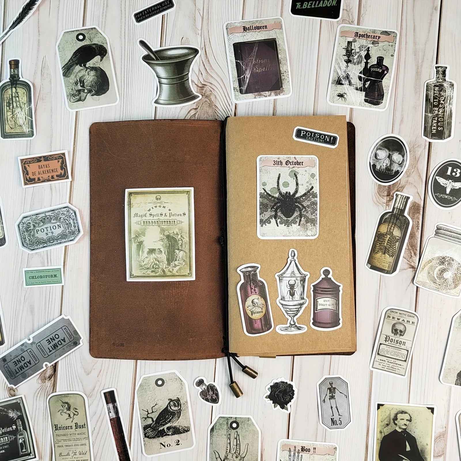 50PCS/Pack Vintage Potion Bottle Labels Stickers Retro Horror Gothic Stickers For Suitcase Scrapbooking Laptop Decorative