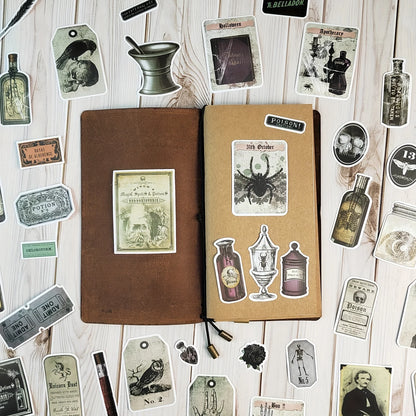 50PCS/Pack Vintage Potion Bottle Labels Stickers Retro Horror Gothic Stickers For Suitcase Scrapbooking Laptop Decorative