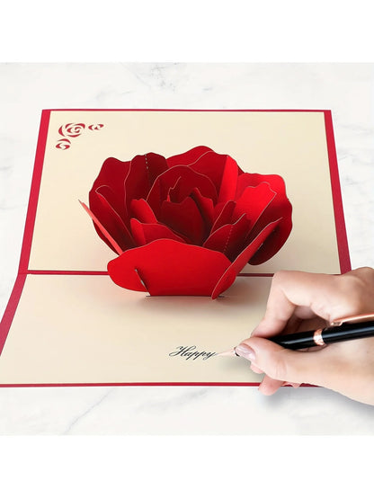 3D Pop-Up Happy Birthday Rose Card - Perfect for Anniversaries, Mother's Day, Weddings - Greeting Women,Youngsters with Envel