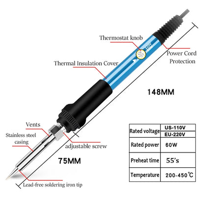 60W Adjustable Temperature Electric Soldering Iron EU 220V / ☆US Plug is110V☆ Welding Iron DIY for Repairing