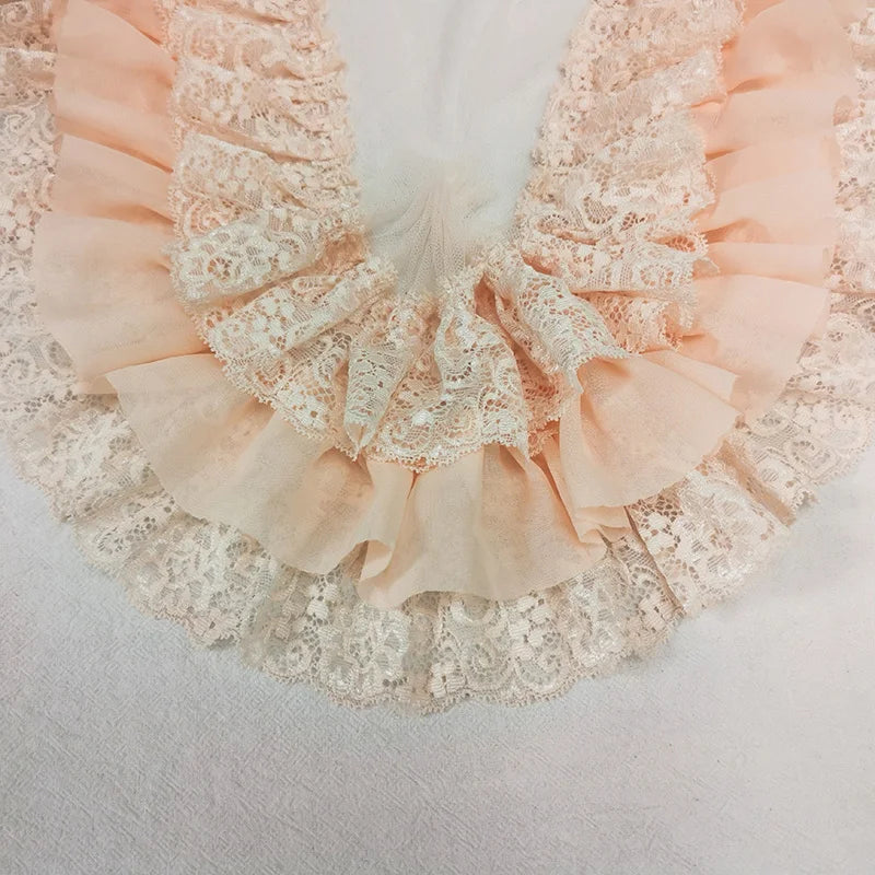 10CM Wide Three Layers Pleated Chiffon Fabric Embroidery Fringe Ribbon Lace Collar Ruffle Trim DIY Apparel Curtains Sewing De