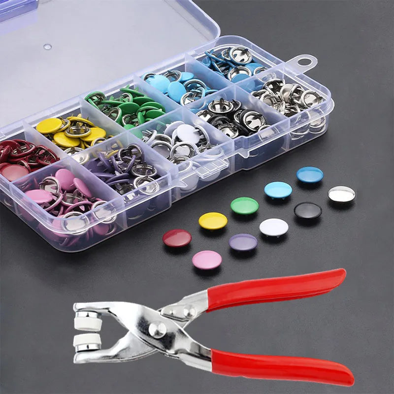 50/100 Metal Prong Snap Button Hollow Press Prong Fastener Studs with Pliers Tool Set Kits for Clothes Garment Sewing Bags Sh