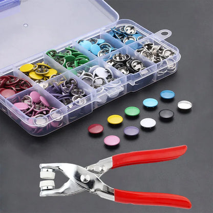 50/100 Metal Prong Snap Button Hollow Press Prong Fastener Studs with Pliers Tool Set Kits for Clothes Garment Sewing Bags Sh
