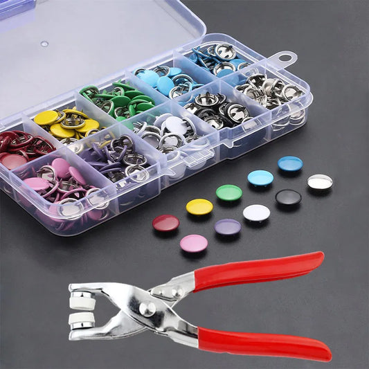 50/100 Metal Prong Snap Button Hollow Press Prong Fastener Studs with Pliers Tool Set Kits for Clothes Garment Sewing Bags Sh