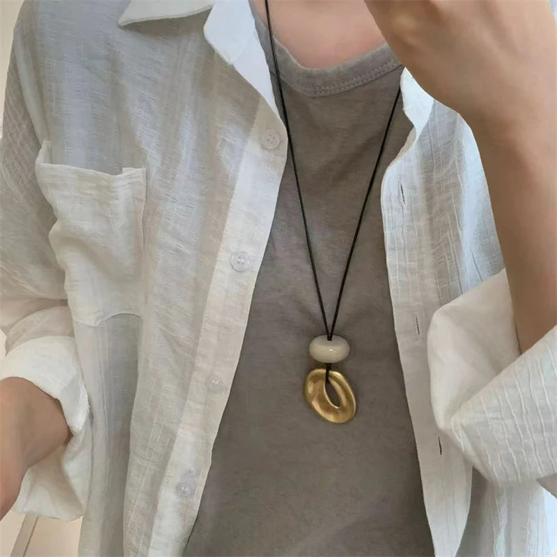 Irregular Pendant Jewelry for Women Exquisite Simple Rope Chain Long Necklace Adjustable Casual Versatile Accessories Gifts -