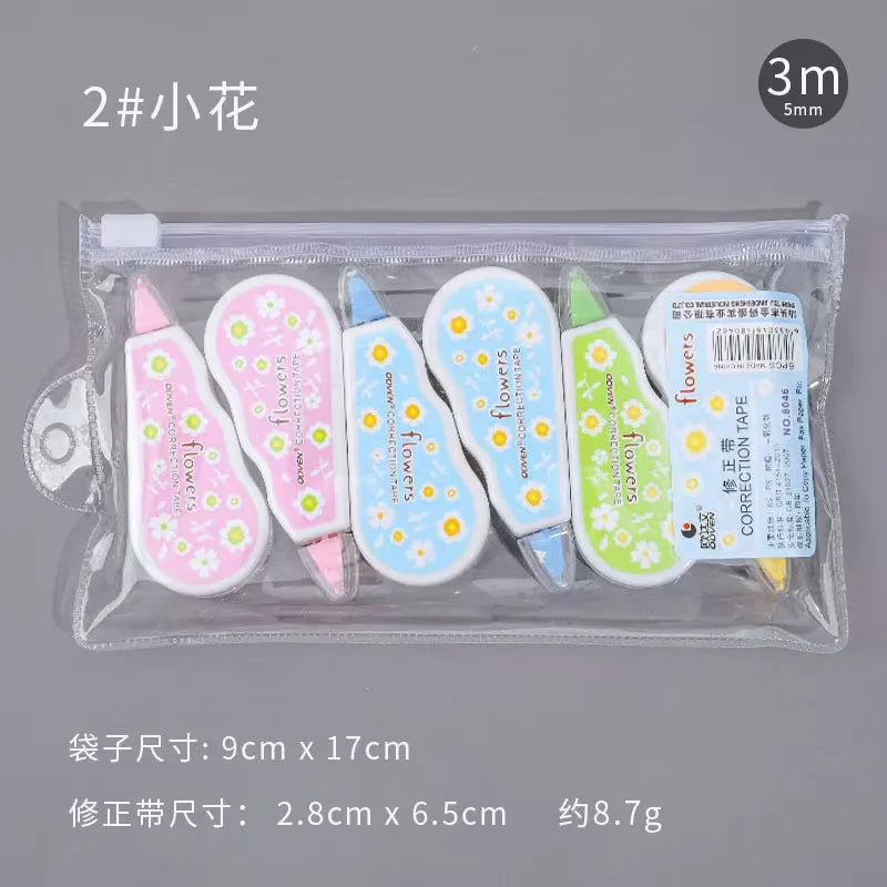 6pc Set Correction Tape Kawaii Mechanical Cute Design Correction Tape - Perfect for Decorating Diaries and School Supplies - 