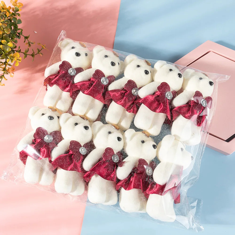 10pcs/Pack 12CM Couple Bear Flower Bouquet Dolls Mini Foam Teddy Bears Plush DIY Valentines Flower Gifts Packaging Accessor p
