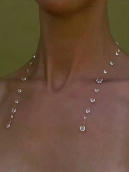 Clear Dewdrop Tassel Series Necklace Minimalist Drip Glue Beads Clavicle Chain Women Holiday Niche Trendy Jewelry