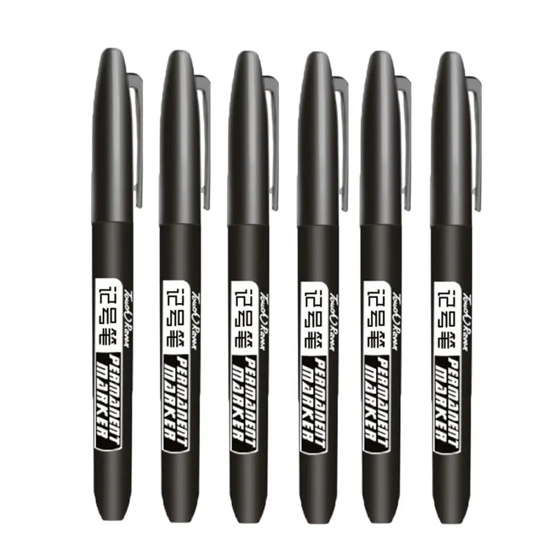 6 PCS Permanent Marker Pen Manga Drawing Markers Black Blue Red Waterproof Ink Sketch Pens Stationery Art School Supplies - 6