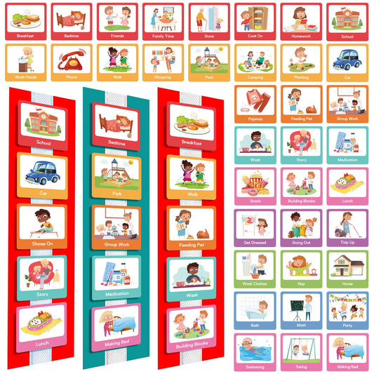 60 Pcs Visual Schedule Visual Wall Planner Daily Routine Chart for Kids Daily Visual Schedule Card Chore Chart Learning Mater